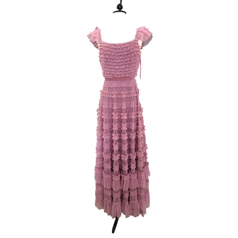 Mac Duggal Formal Pink Antique Rose Ruffle Tulle Evening Gown 8052 Maxi Dress 2 - Picture 2 of 13